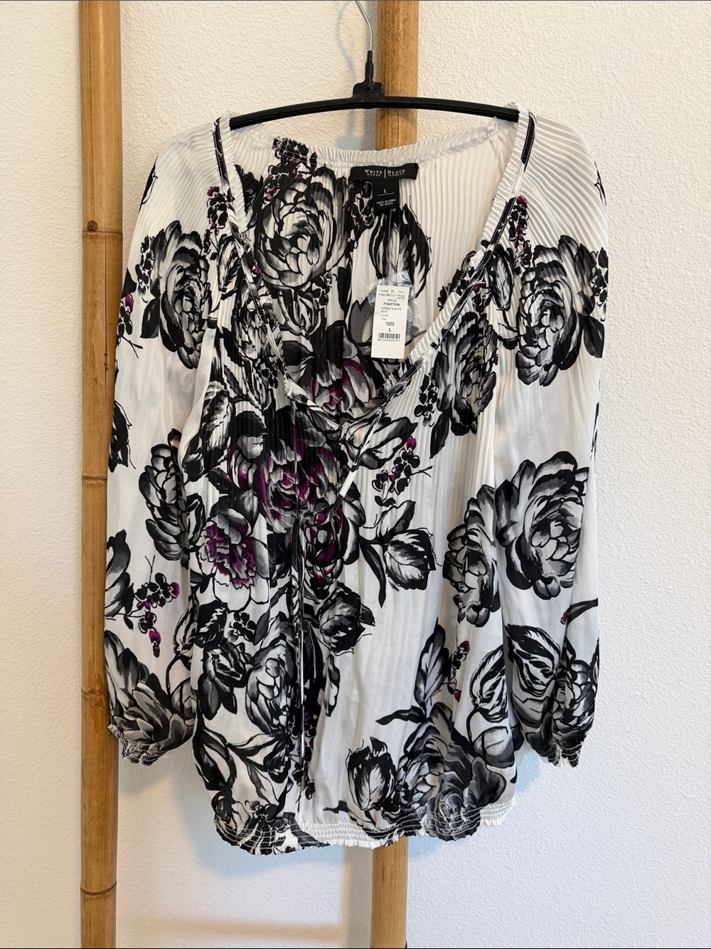 White Top with Black Floral Print